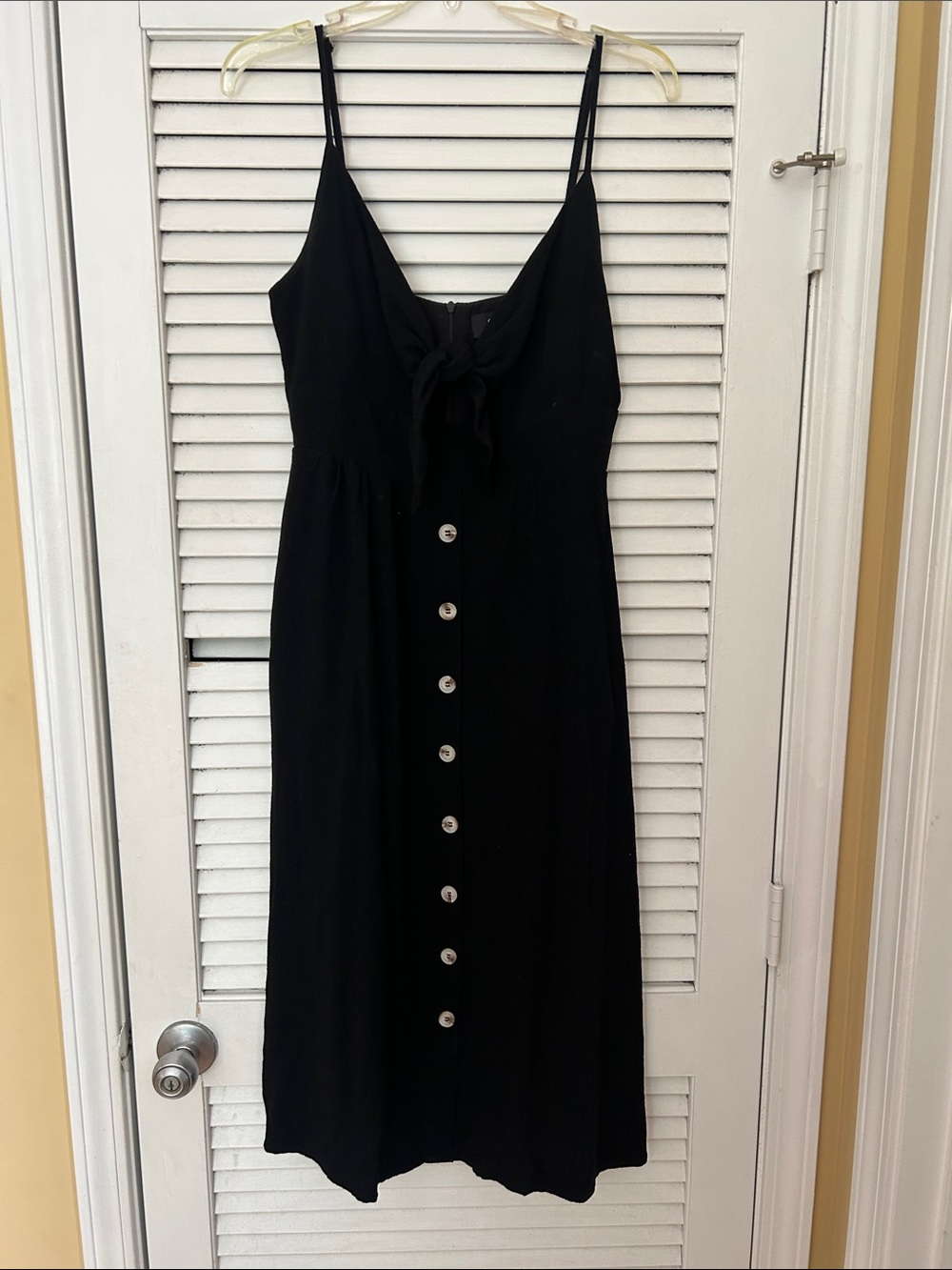 fab'rik Black Button-Front Tie-Front Slip Midi Dress